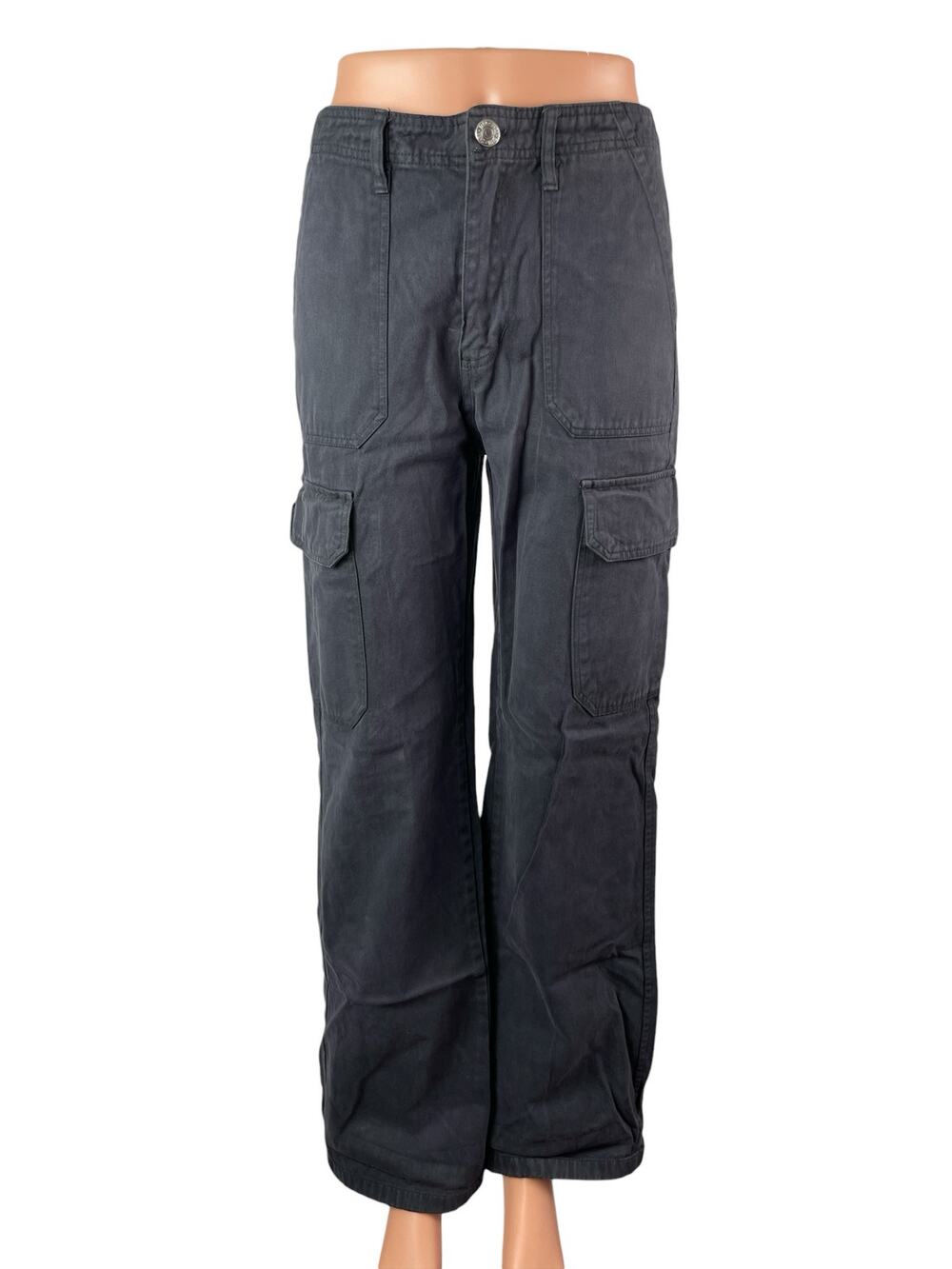 Zara Women's Black High Waisted Wide Leg Utility Cargo Trousers Pants Size 4